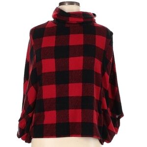 Lime & Chili Red Black Buffalo Plaid Turtleneck Poncho Women's Small S Layer EUC